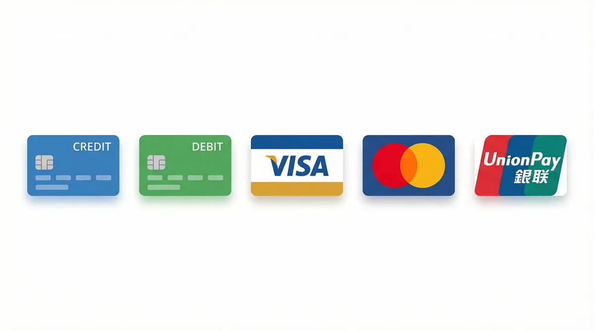 国产精品支持的支付方式图标-信用卡借记卡银联维萨万事达